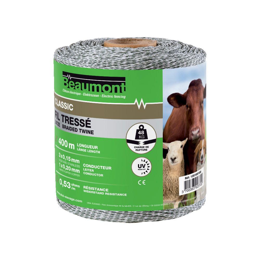 FIL TRESSÉ BLANC ET VERT 400M CLASSIC