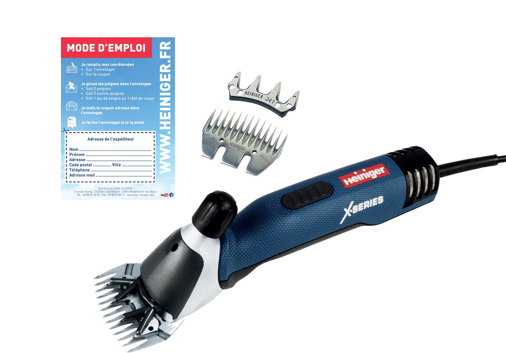 Tondeuse Heiniger Xpert avec un bon d'affûtage et un bon pour un jeu de peignes