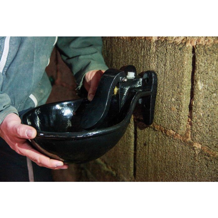 Drinking bowl with pressure tongue made of cast iron, enlarged mode