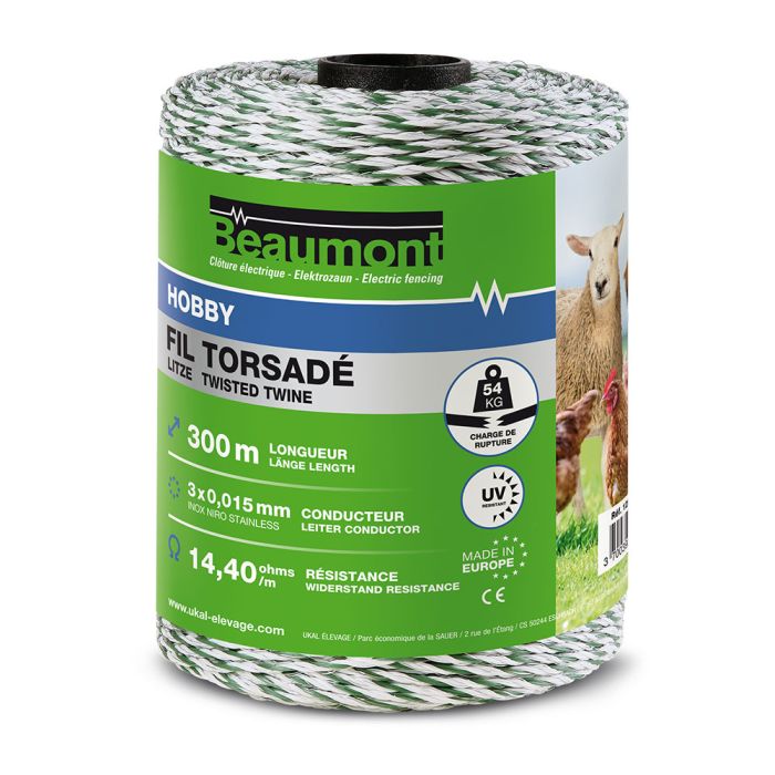  Fil torsadé blanc et vert 300 m HOBBY BEAUMONT